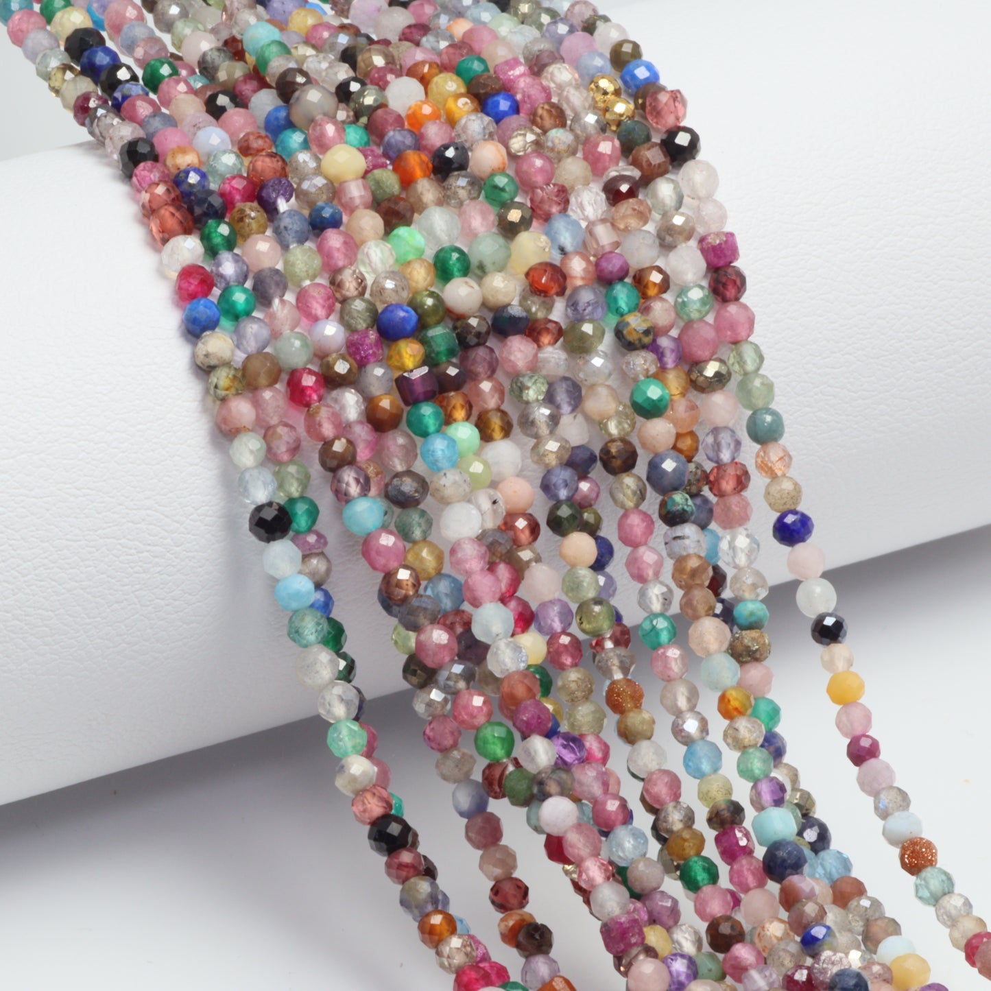 Rainbow Multi Semi Precious 2mm Faceted Rounds Bead Strand