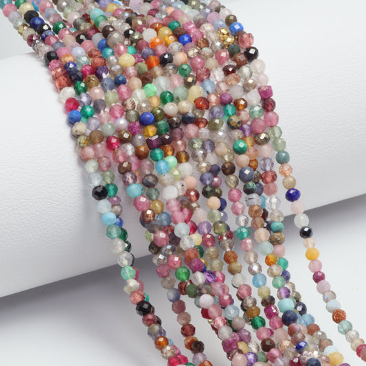 Rainbow Multi Semi Precious 2mm Faceted Rounds Bead Strand