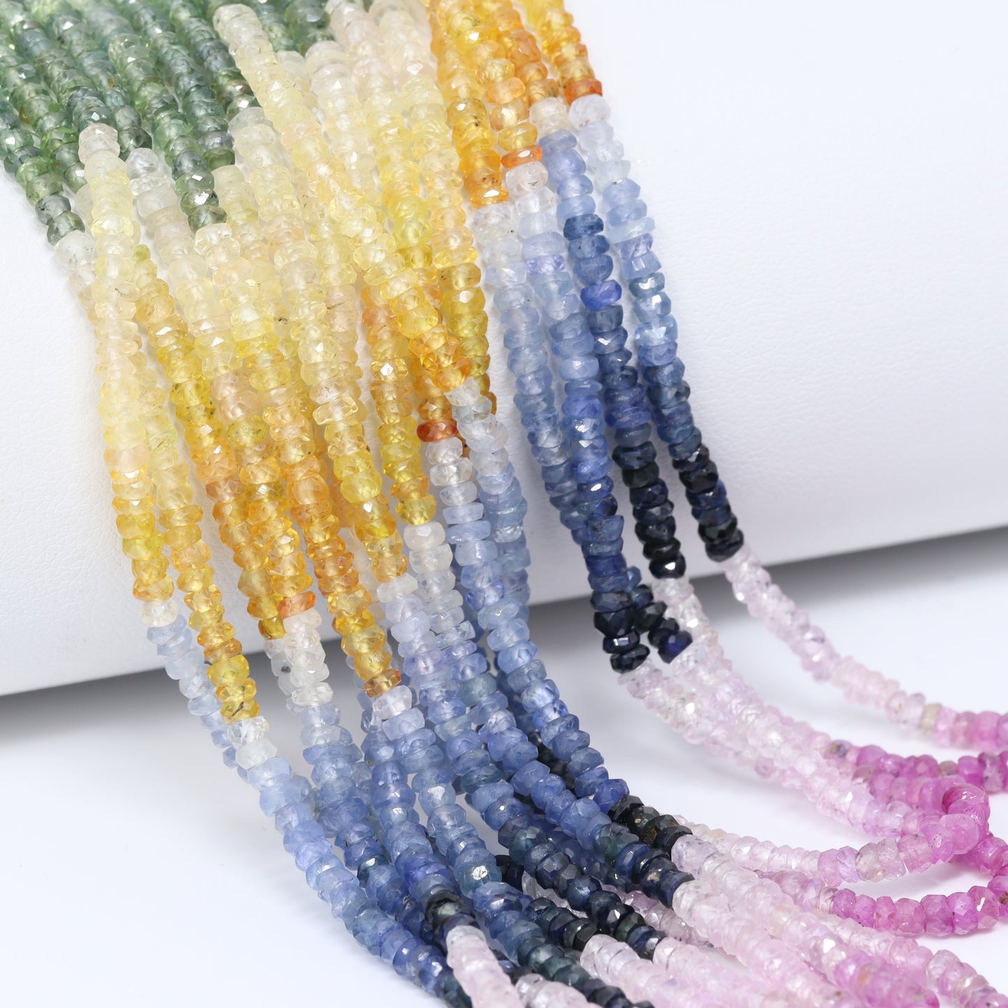 Multi Sapphire 3mm Hand Faceted Rondelles Bead Strand