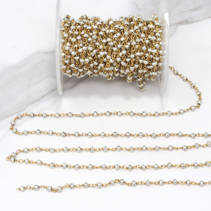 Silver Plated Pyrite 3mm Faceted Rondelles Rosary Chain Sterling Silver with Gold Plating Wire Wrap Chain by the Foot