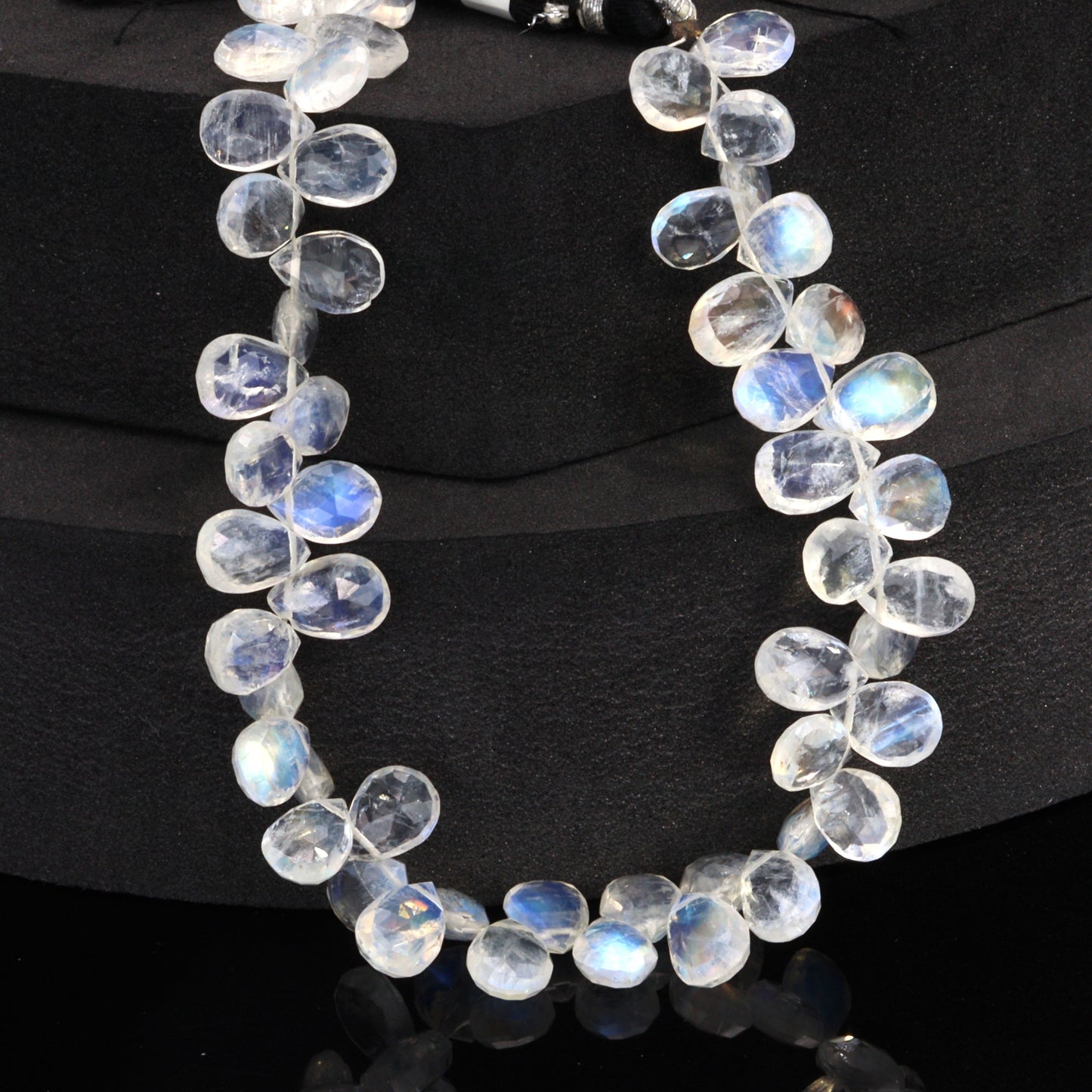 AA Blue Rainbow Moonstone 8x6mm Faceted Pear Shaped Briolettes Bead Strand
