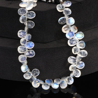 AA Blue Rainbow Moonstone 8x6mm Faceted Pear Shaped Briolettes Bead Strand