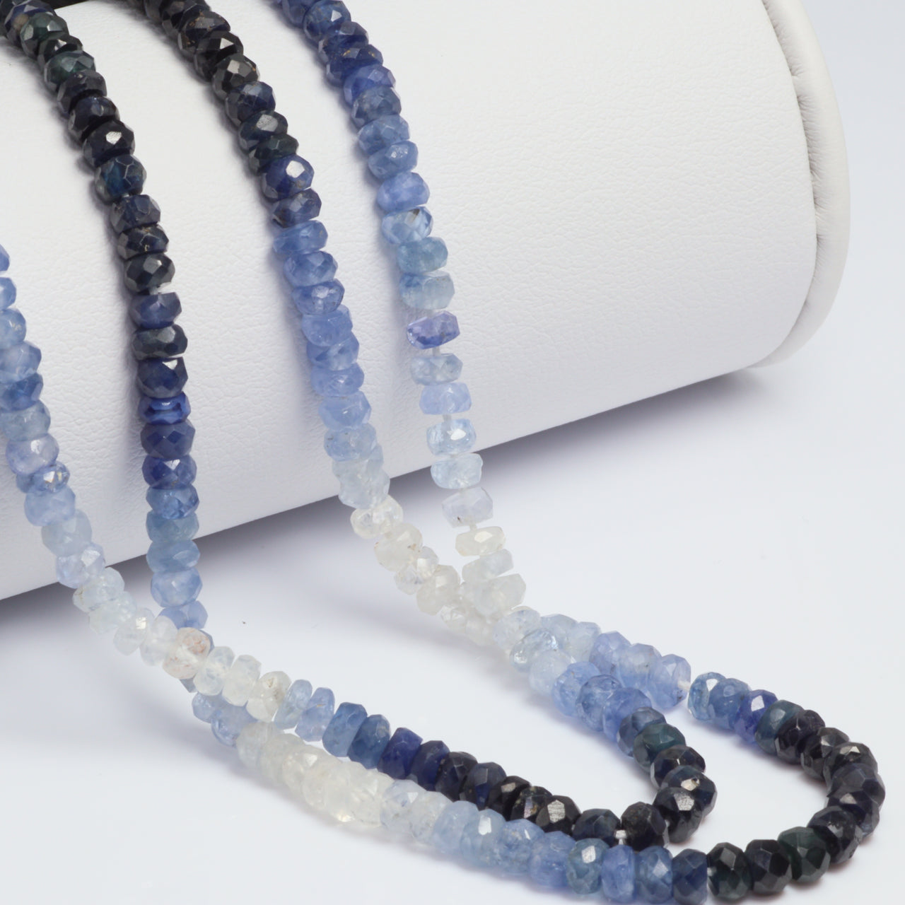 Ombre Blue and White Sapphire 4mm Faceted Rondelles