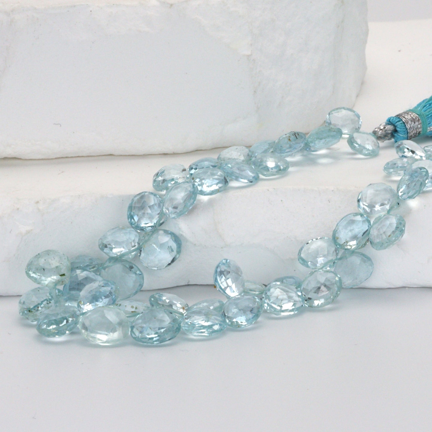 Blue Aquamarine 7mm Faceted Heart Shaped Briolettes