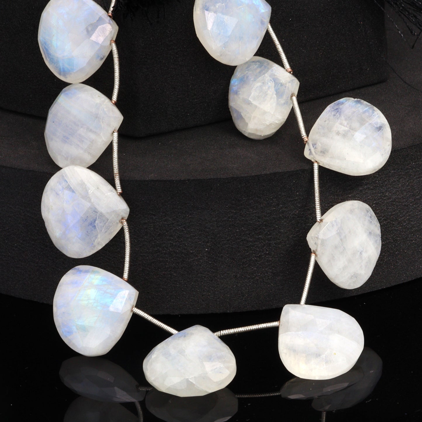 Blue Rainbow Moonstone 20mm Faceted Heart Shaped Briolettes Bead Strand