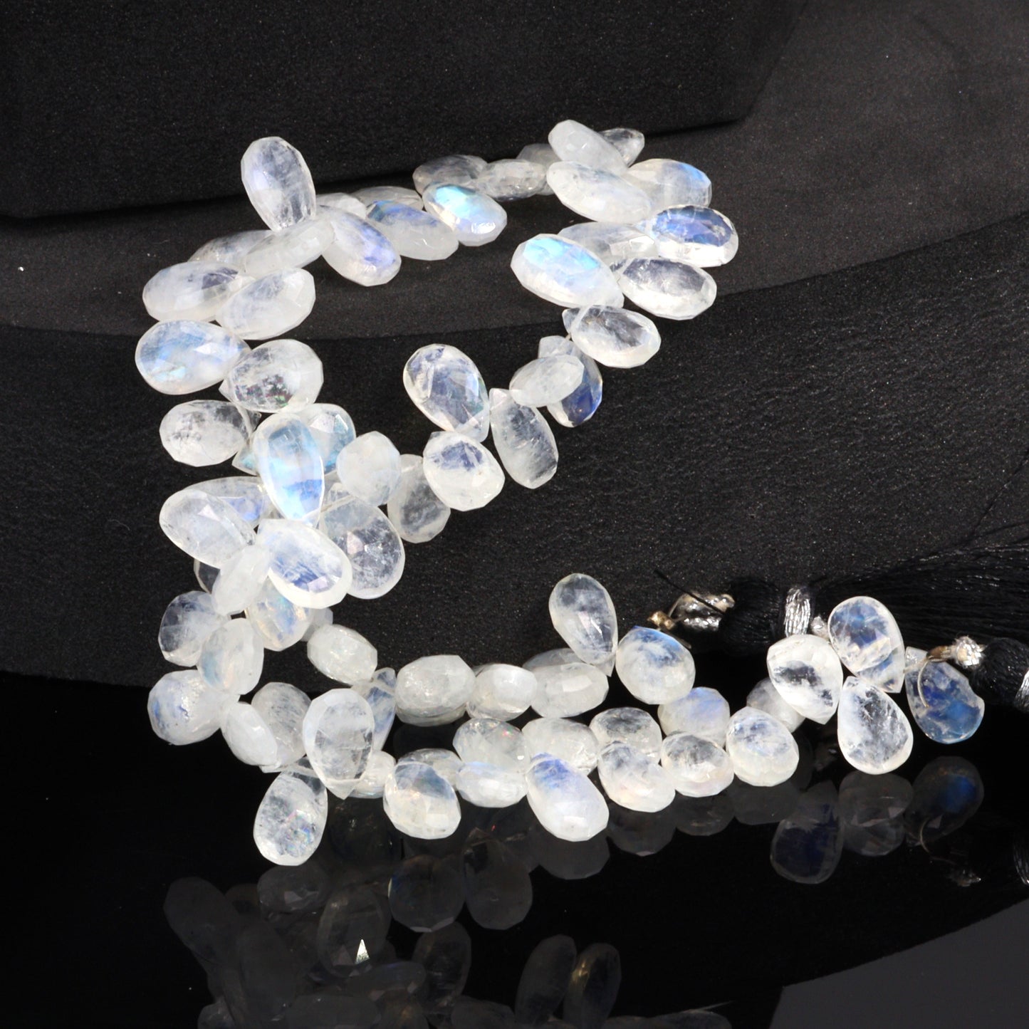 Blue Rainbow Moonstone 9x5mm Faceted Pear Shaped Briolettes Bead Strand