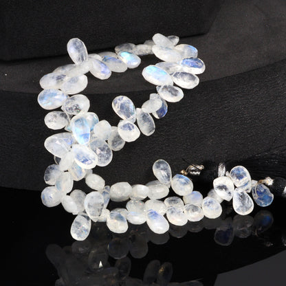 Blue Rainbow Moonstone 9x5mm Faceted Pear Shaped Briolettes Bead Strand