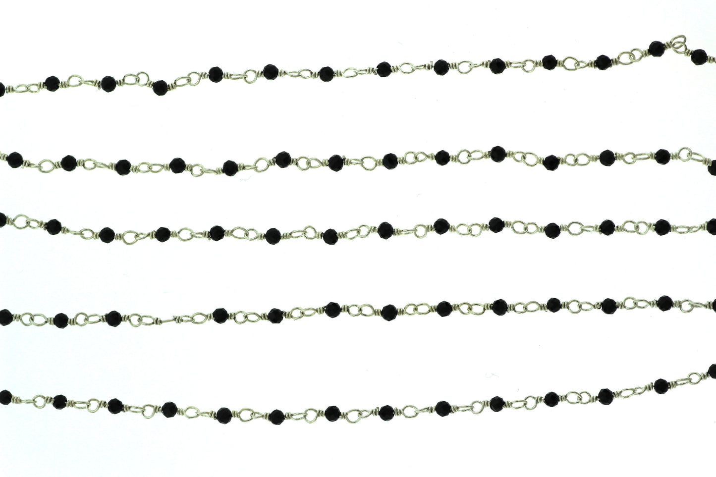 Black Spinel 2mm Faceted Rounds Rosary Chain Sterling Silver Wire Wrap Chain by the Foot