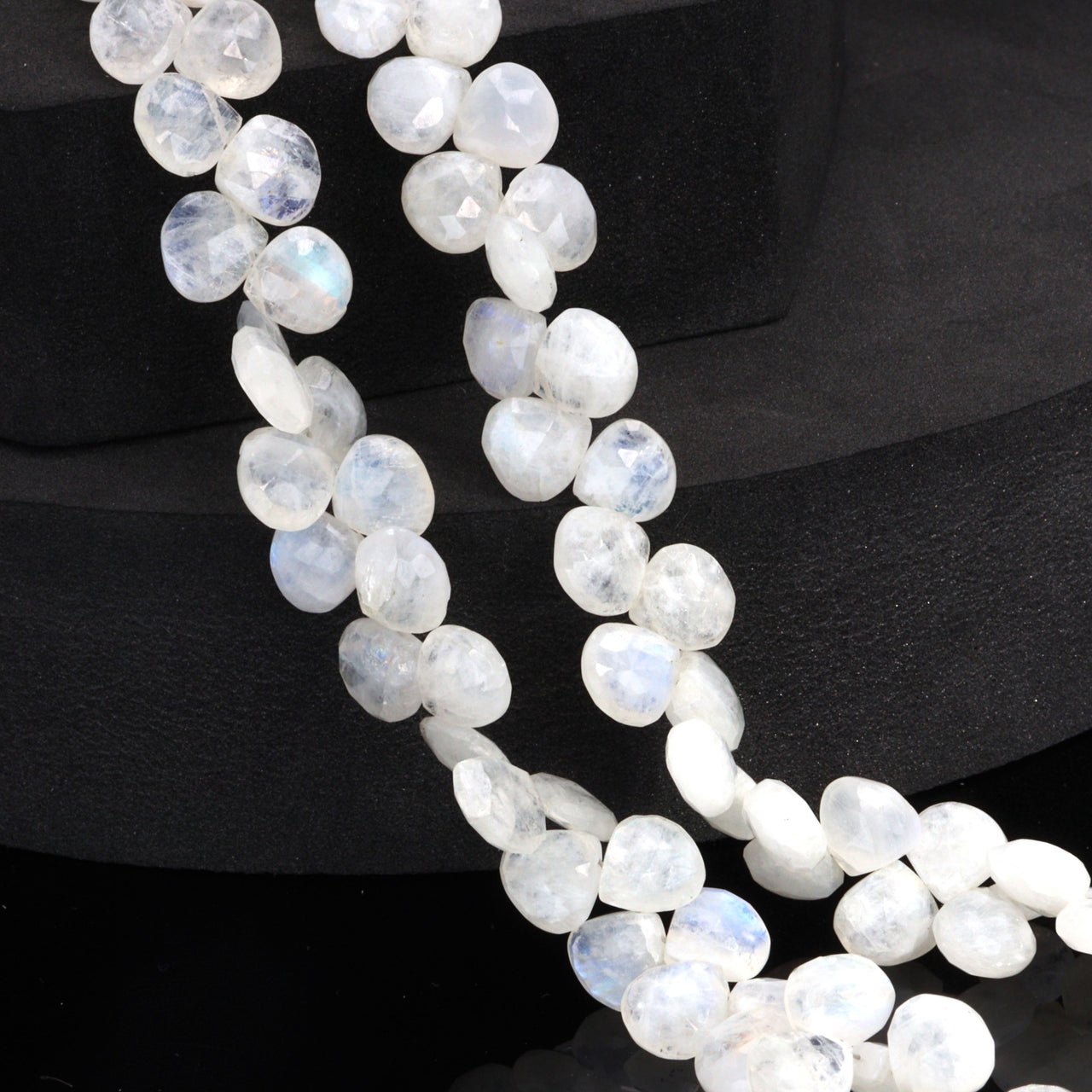 Blue Rainbow Moonstone 8mm Faceted Heart Shaped Briolettes