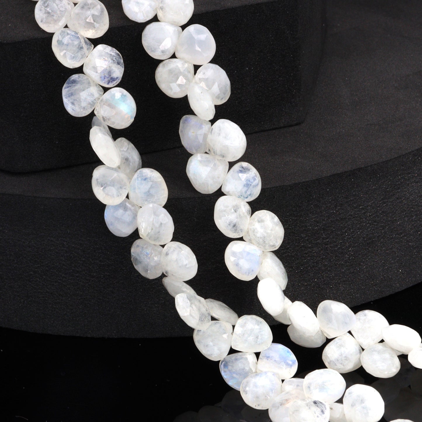 Blue Rainbow Moonstone 8mm Faceted Heart Shaped Briolettes