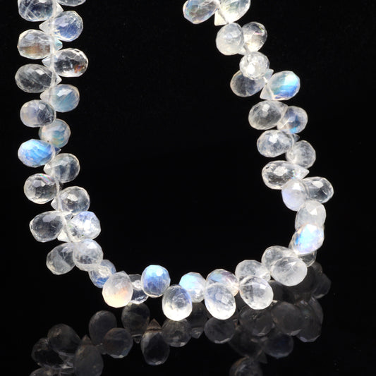 Blue Rainbow Moonstone 6x4mm Faceted Teardrop Briolettes