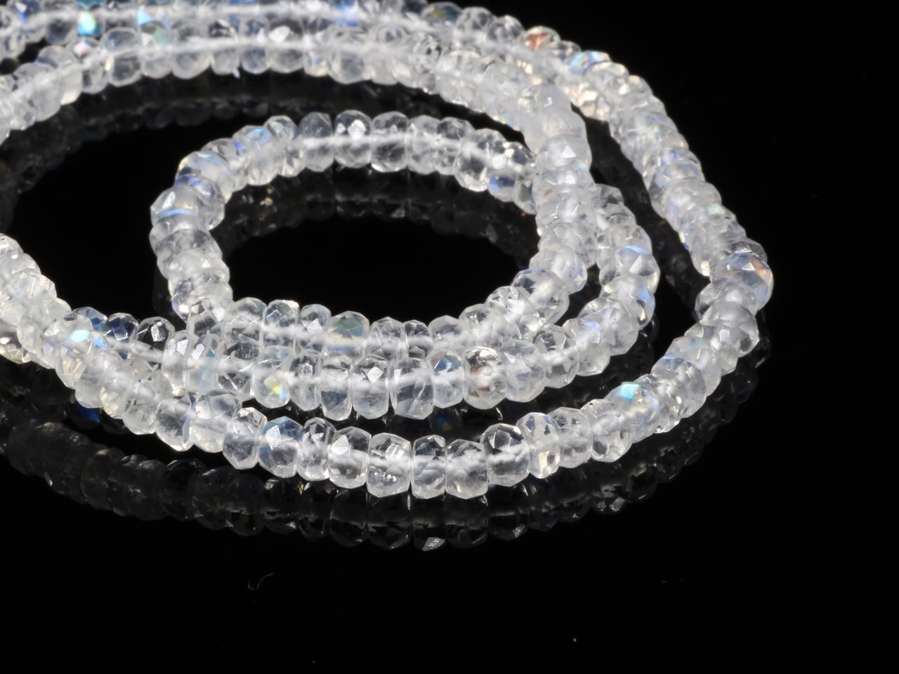 AA Blue Rainbow Moonstone 3.5mm Hand Faceted Rondelles Bead Strand