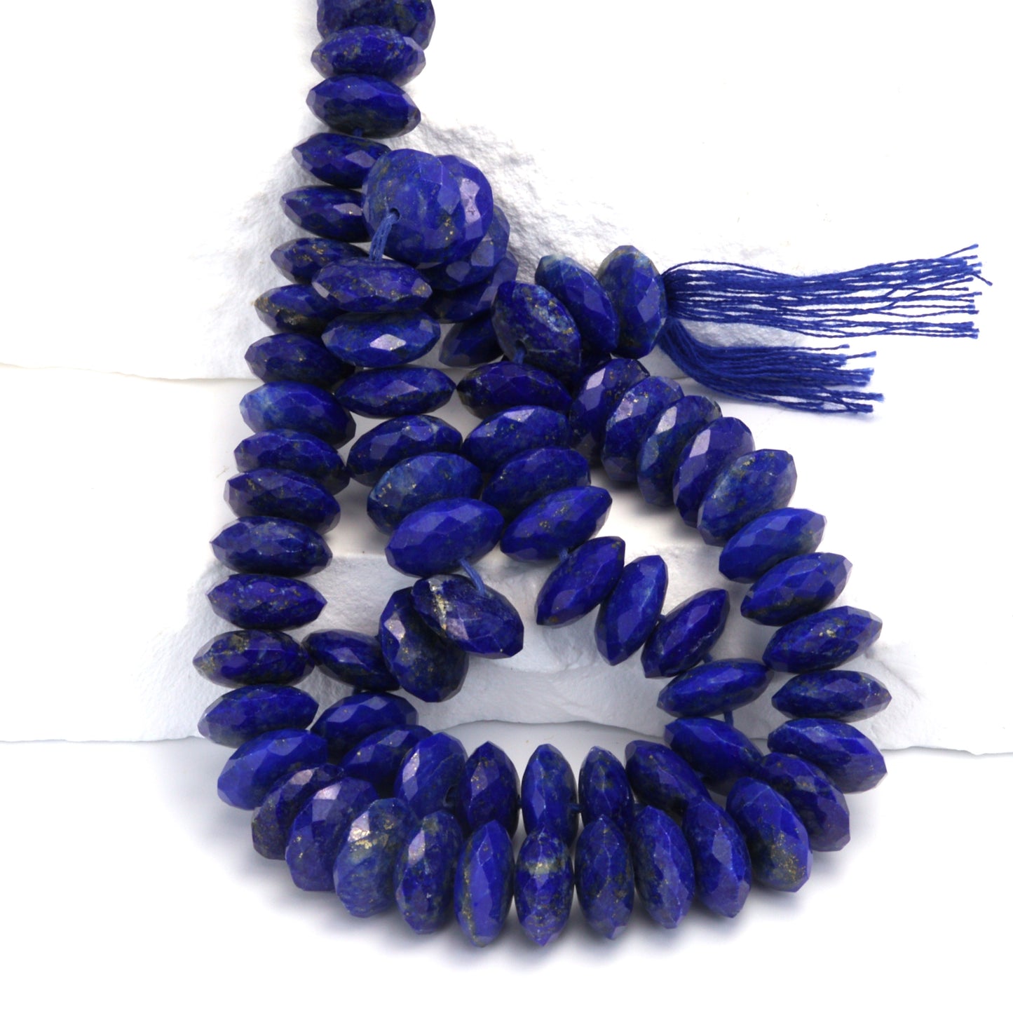 Royal Blue Lapis Lazuli 10mm German Cut Faceted Rondelles Bead Strand