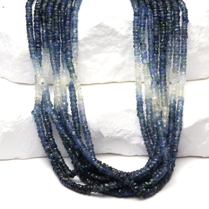 Ombre Blue and White Sapphire 2.5mm Faceted Rondelles