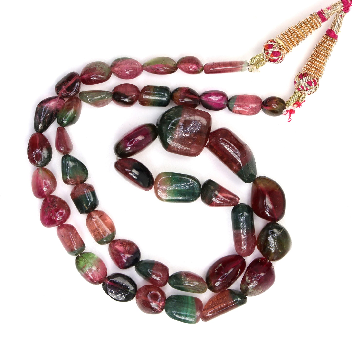 Watermelon Tourmaline 7x5mm - 12x10mm Smooth Nuggets 1 Strand Bead Necklace