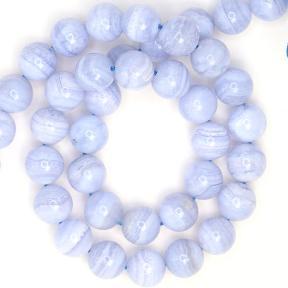Blue Lace Agate 10mm Smooth Rounds Bead Strand