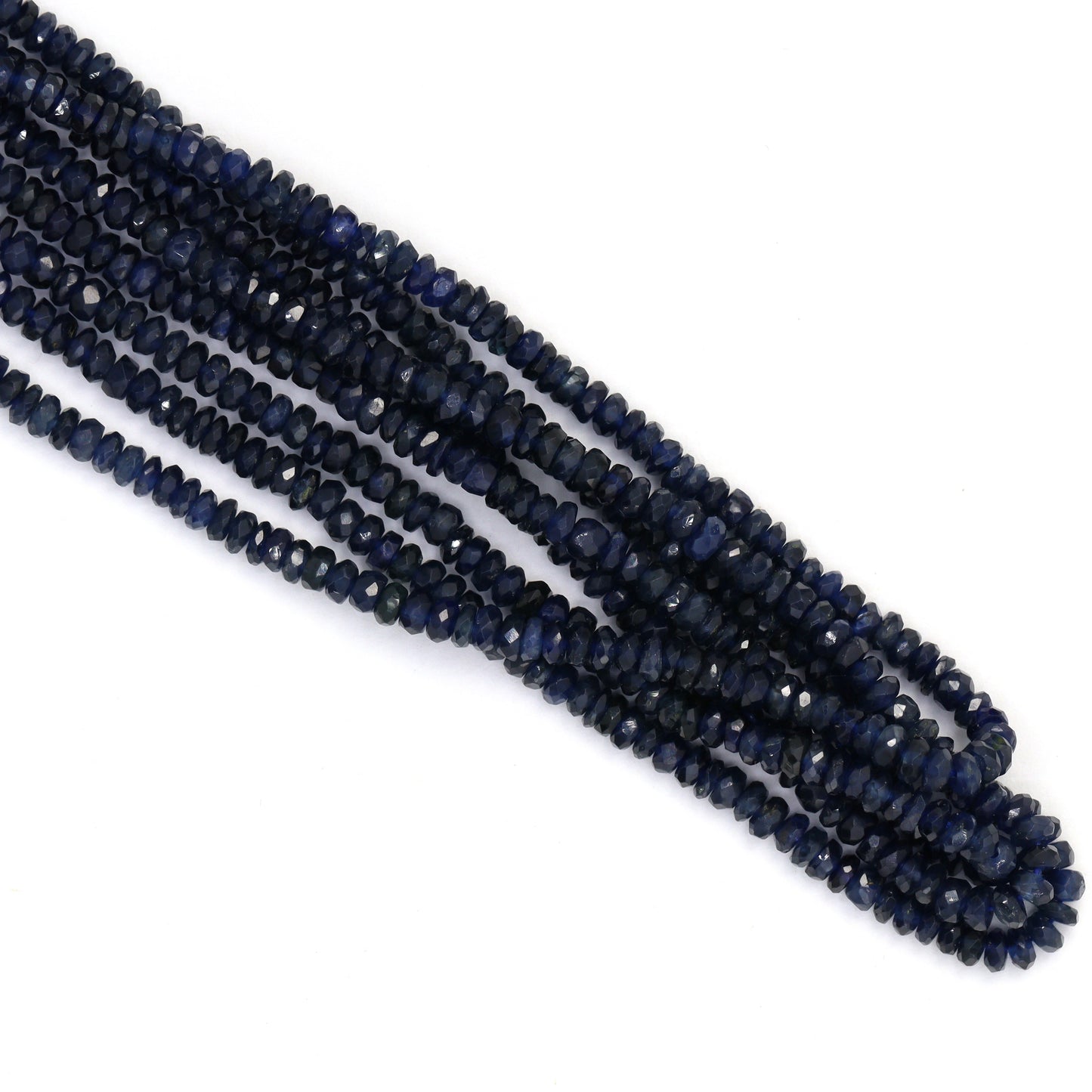 Deep Navy Blue Sapphire 3mm - 3.5mm Hand Faceted Rondelles Bead Strand
