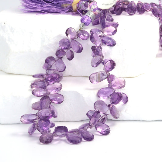 Pink Amethyst 9x6mm Faceted Pear Shaped Briolettes Bead Strand