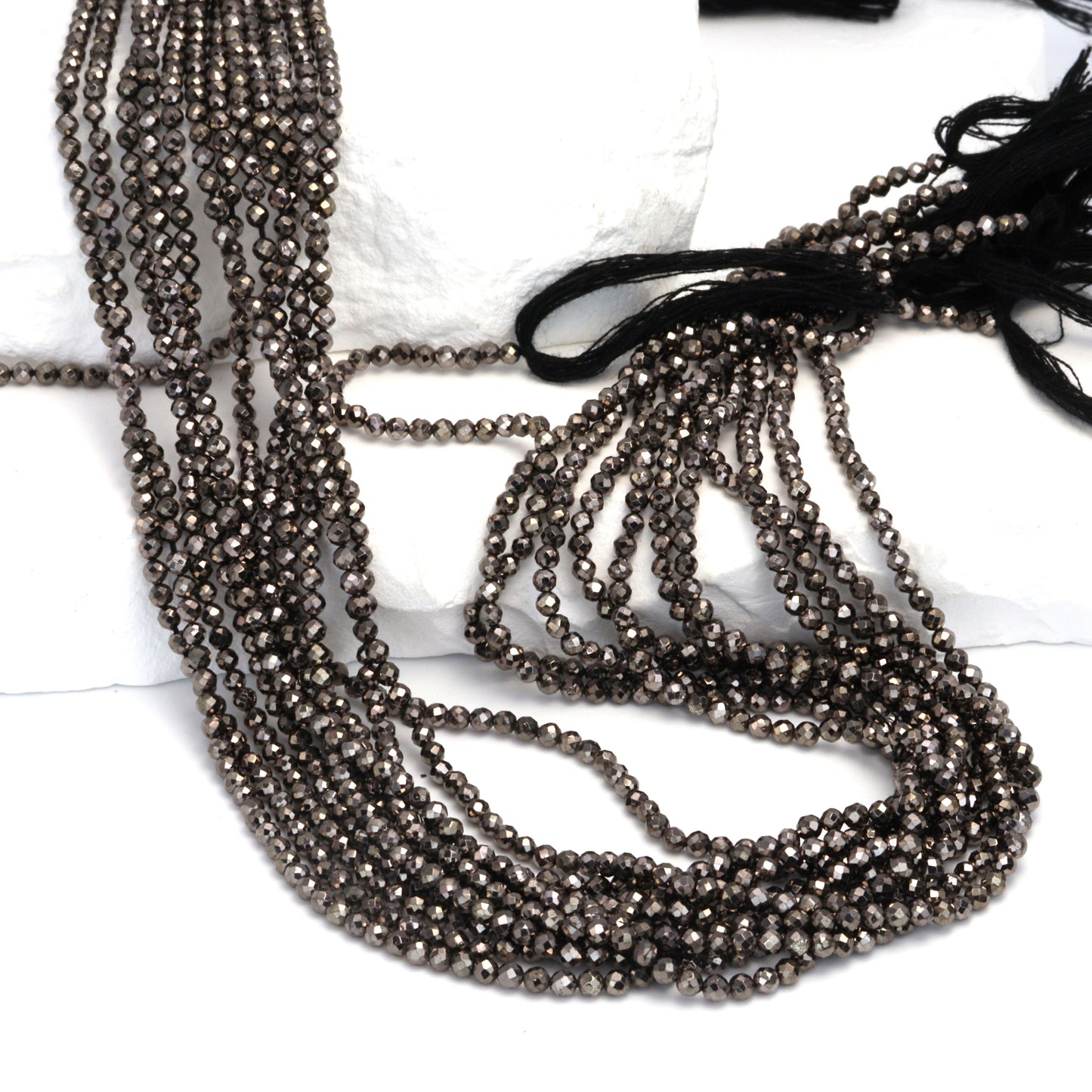 Gunmetal Plated Pyrite 2.5mm Faceted Rounds Bead Strand