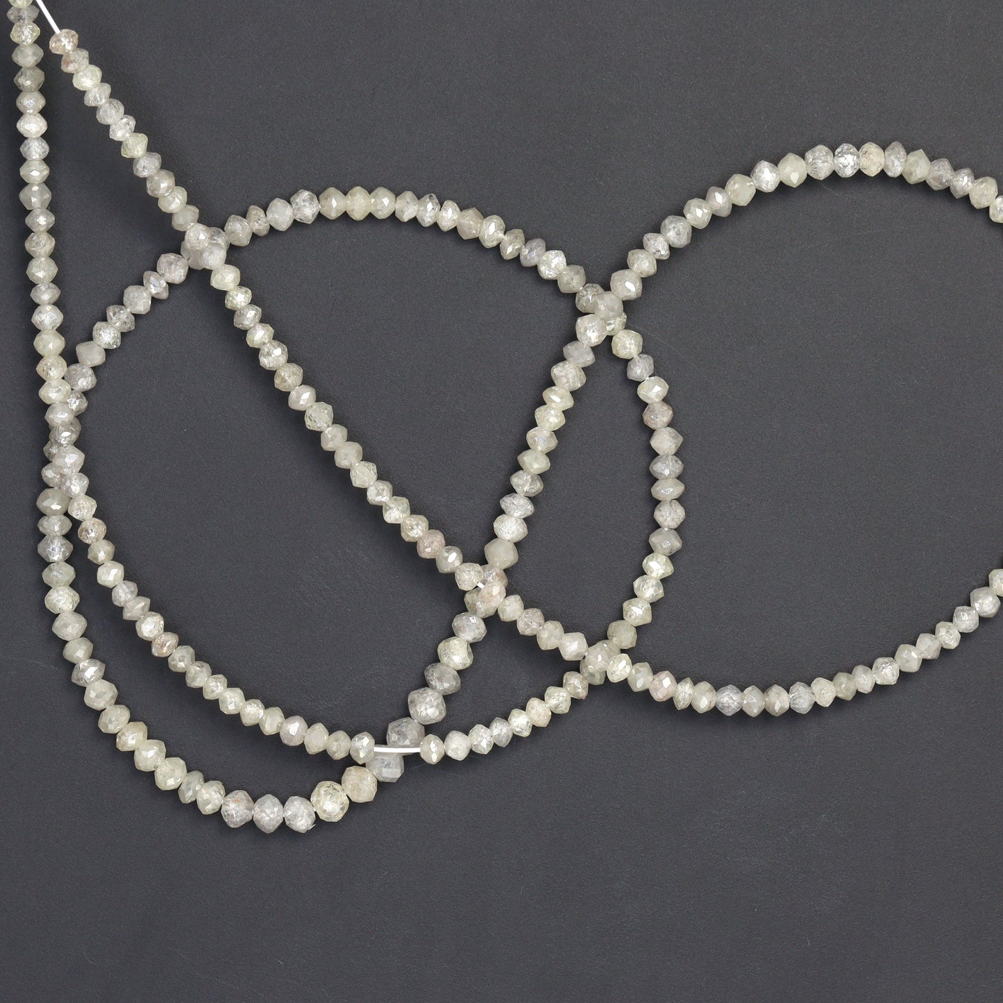 Gray Diamond 2.1mm - 2.7mm Hand Faceted Rondelles Bead Strand
