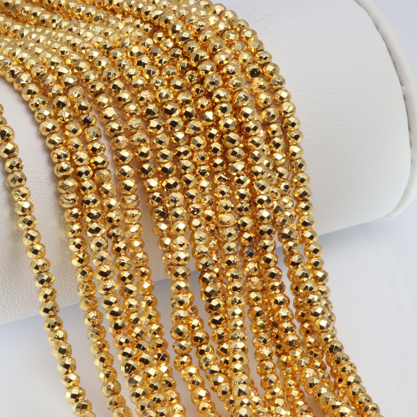 Gold Plated Pyrite 3mm Faceted Rondelles Bead Strand
