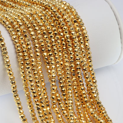 Gold Plated Pyrite 3mm Faceted Rondelles Bead Strand