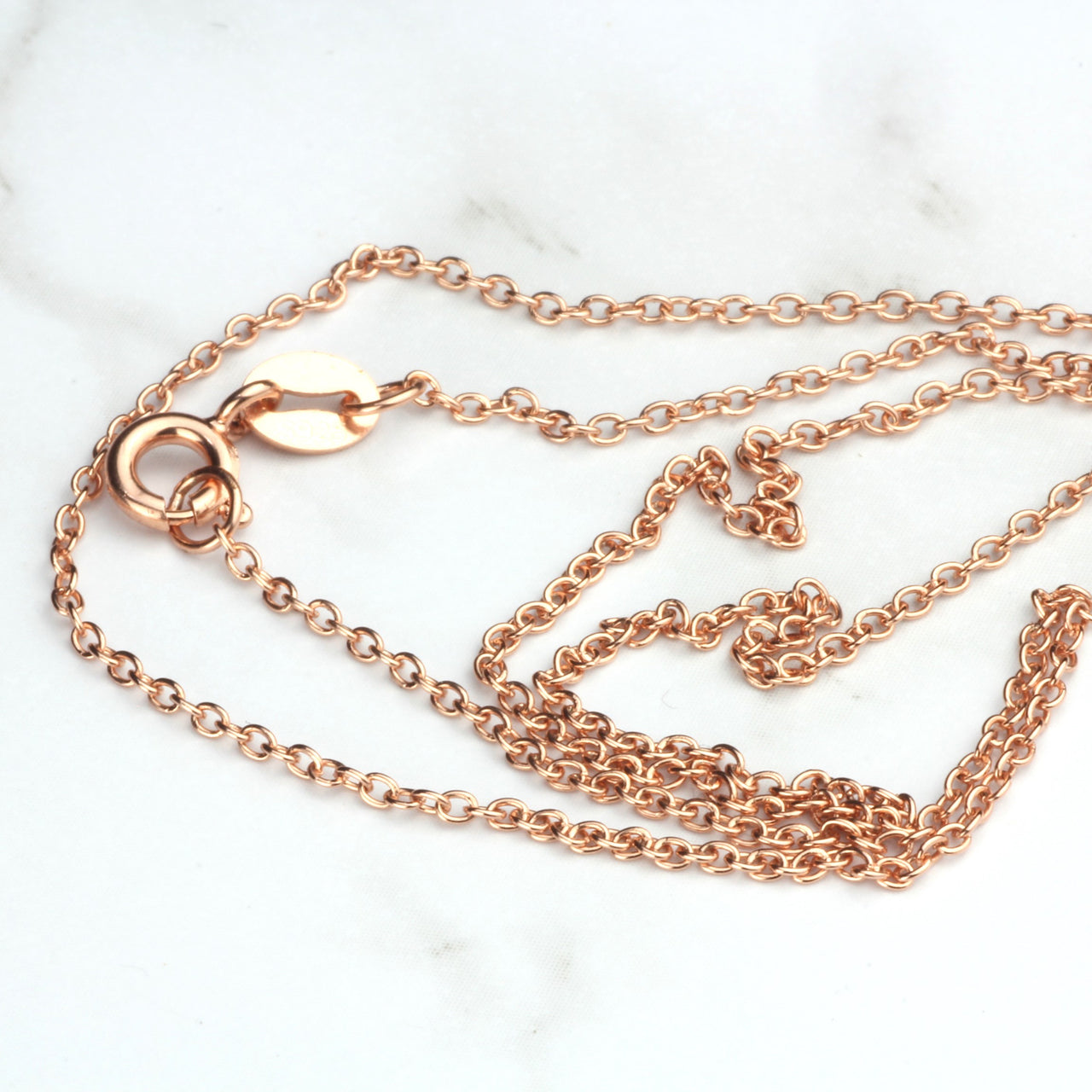 Sterling Silver Rose Gold Vermeil Chain Necklace Cable Chain 925 Silver Necklace with Rose Gold Plating 1.2mm 24"
