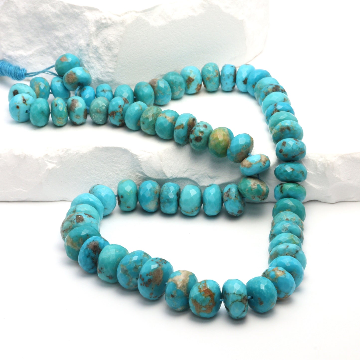 Natural Blue Turquoise 9mm Faceted Rondelles