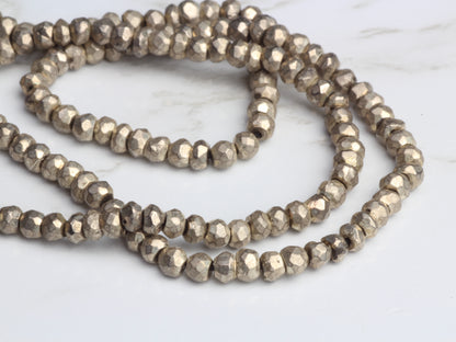 Matte Silver Pyrite 3mm Faceted Rondelles
