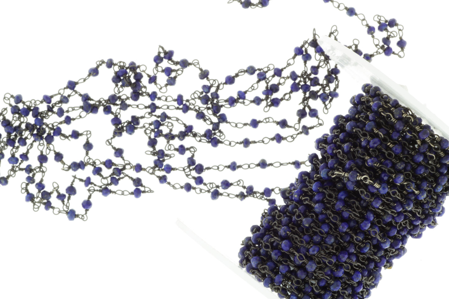 Dark Blue Lapis Lazuli 3mm Faceted Rondelles Rosary Chain Sterling Silver with Black Rhodium Plating Wire Wrap Chain by the Foot