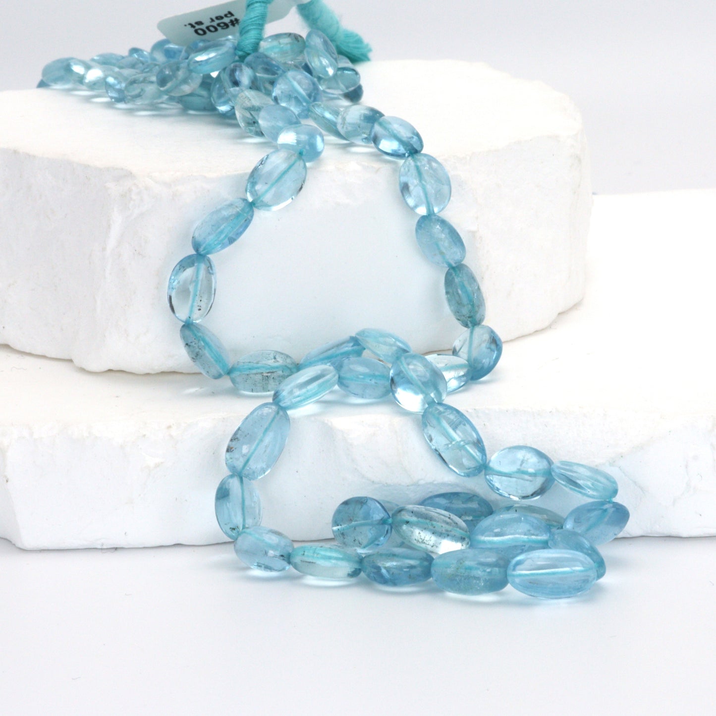 Blue Aquamarine 8x6mm - 9x7mm Smooth Ovals Bead Strand