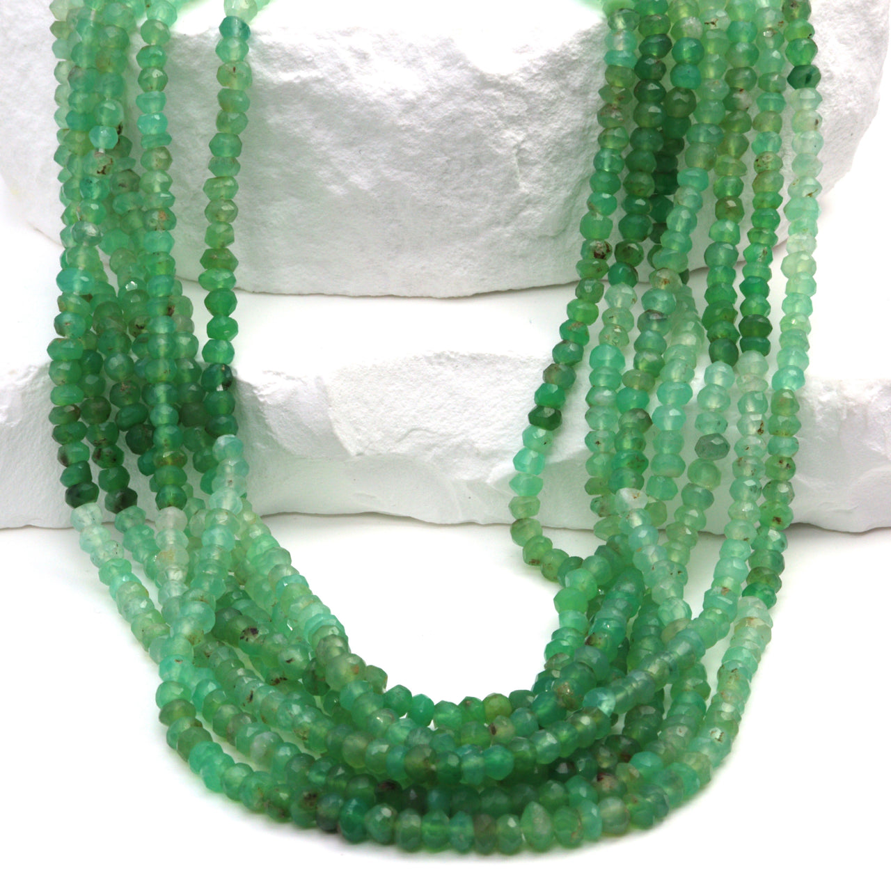 Ombre Green and White Chrysoprase 3mm Hand Faceted Rondelles Bead Strand