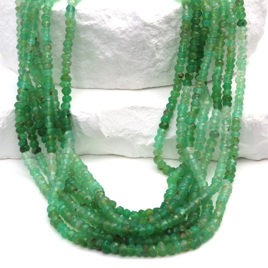 Ombre Green and White Chrysoprase 3mm Hand Faceted Rondelles Bead Strand