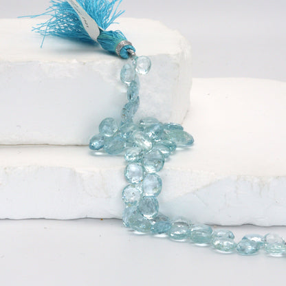 Blue Aquamarine 7mm Faceted Heart Shaped Briolettes