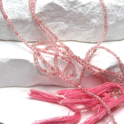 Pink Strawberry Quartz 2mm Faceted Rounds Bead Strand