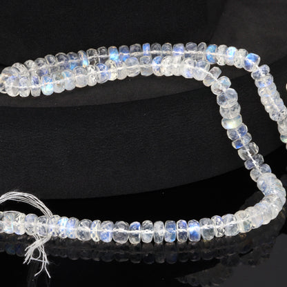 AA Blue Rainbow Moonstone 7mm Faceted Rondelles Bead Strand