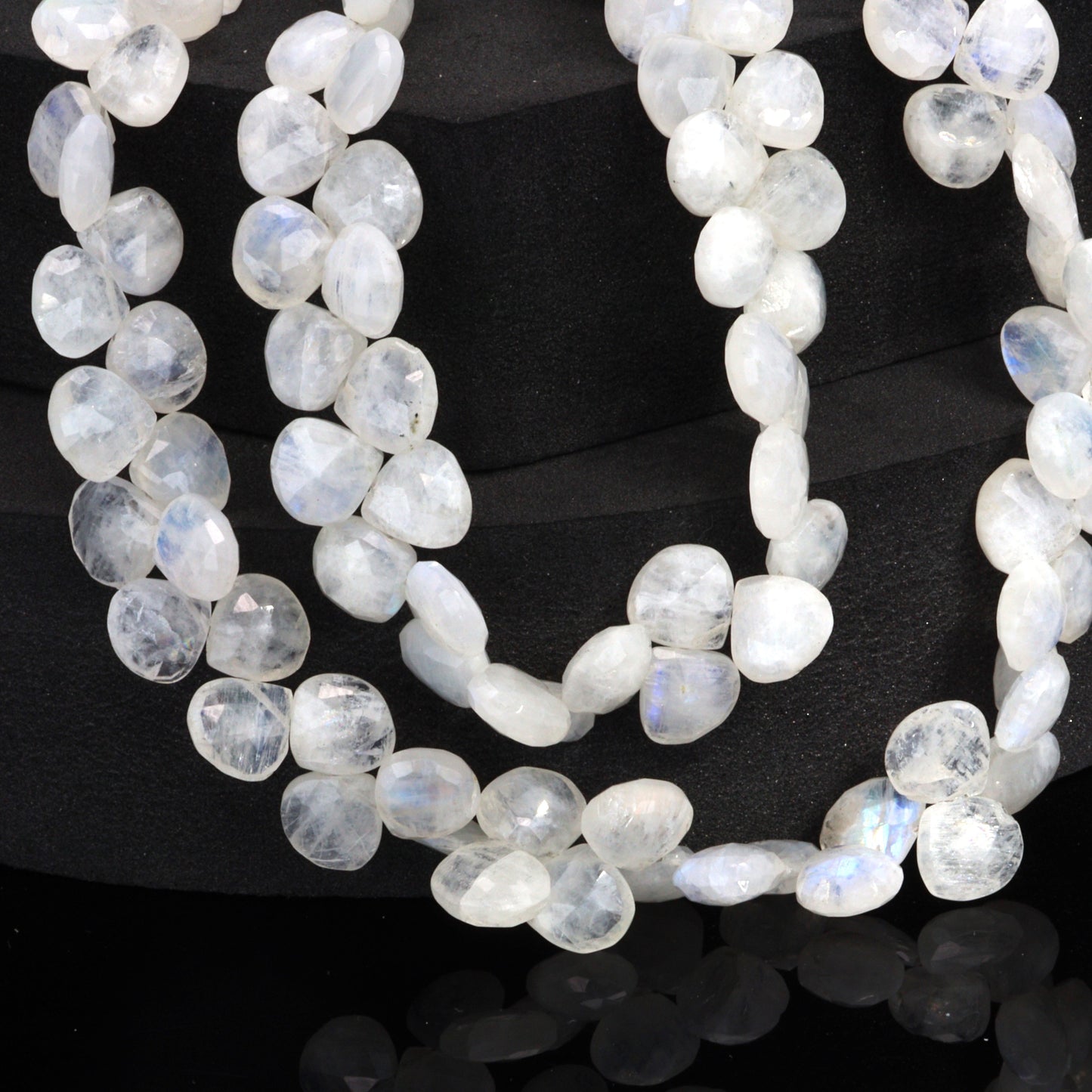 Blue Rainbow Moonstone 8mm Faceted Heart Shaped Briolettes