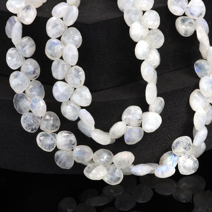 Blue Rainbow Moonstone 8mm Faceted Heart Shaped Briolettes