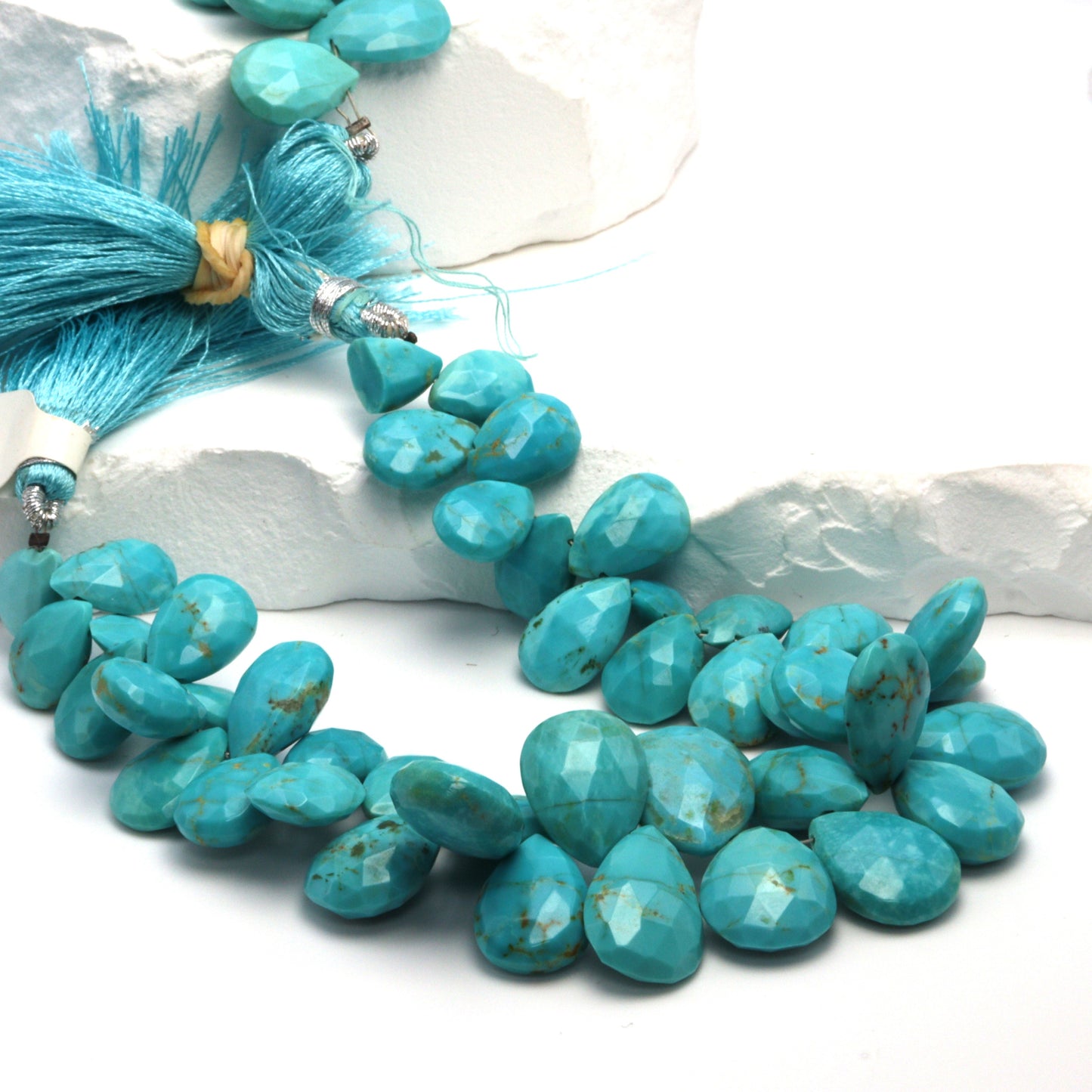 Natural Blue Turquoise 13x9mm - 18x13mm Faceted Pear Shaped Briolettes Bead Strand