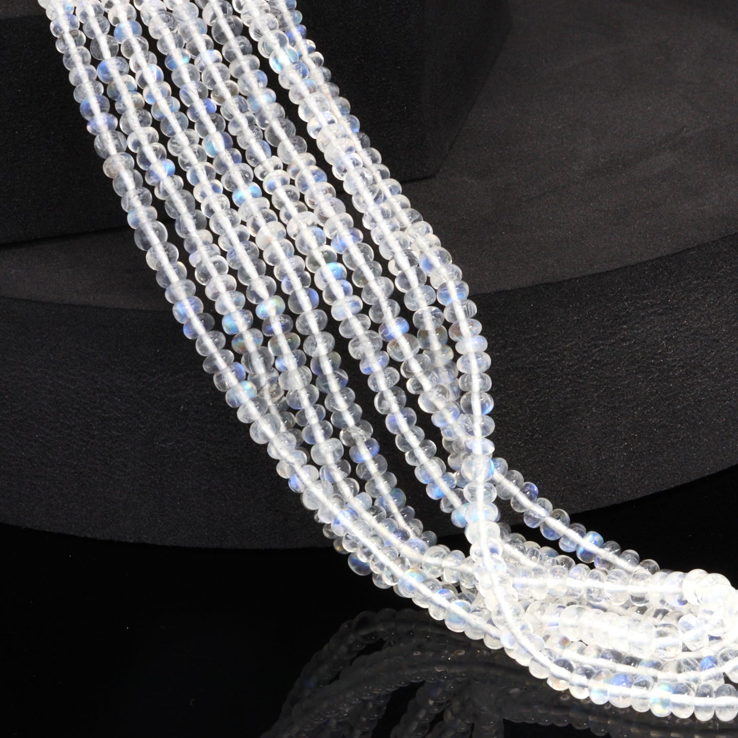 AA Blue Rainbow Moonstone 3.5mm - 4.5mm Smooth Rondelles Bead Strand