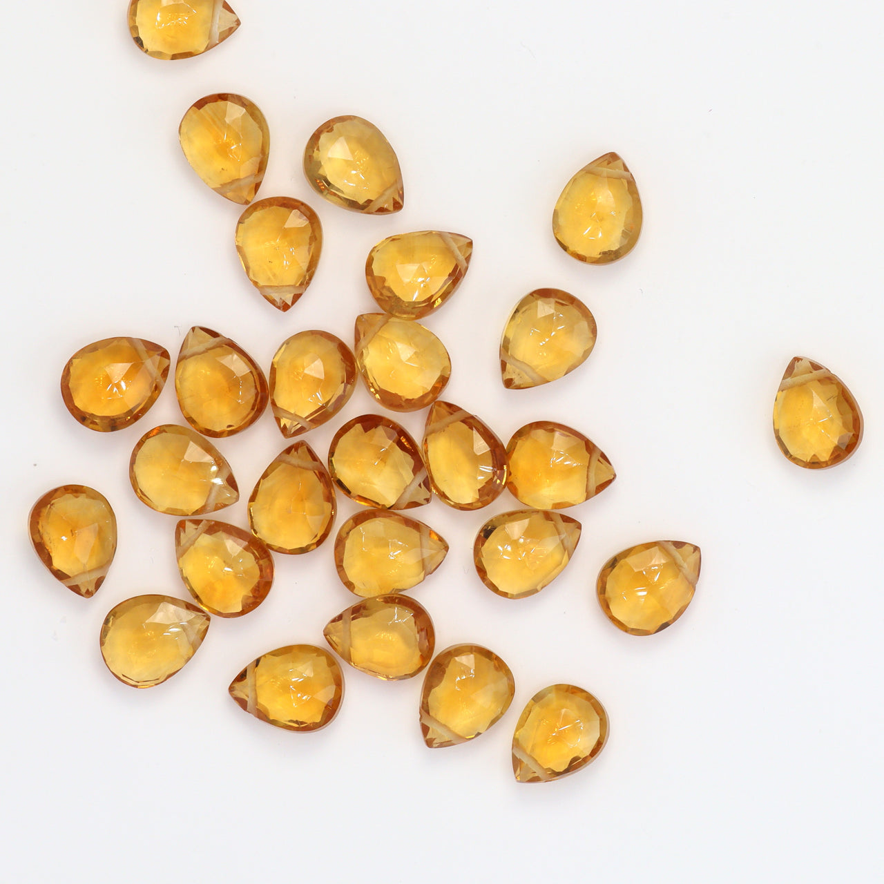 Yellow Orange Citrine 9x7mm Faceted Pear Shaped Briolettes