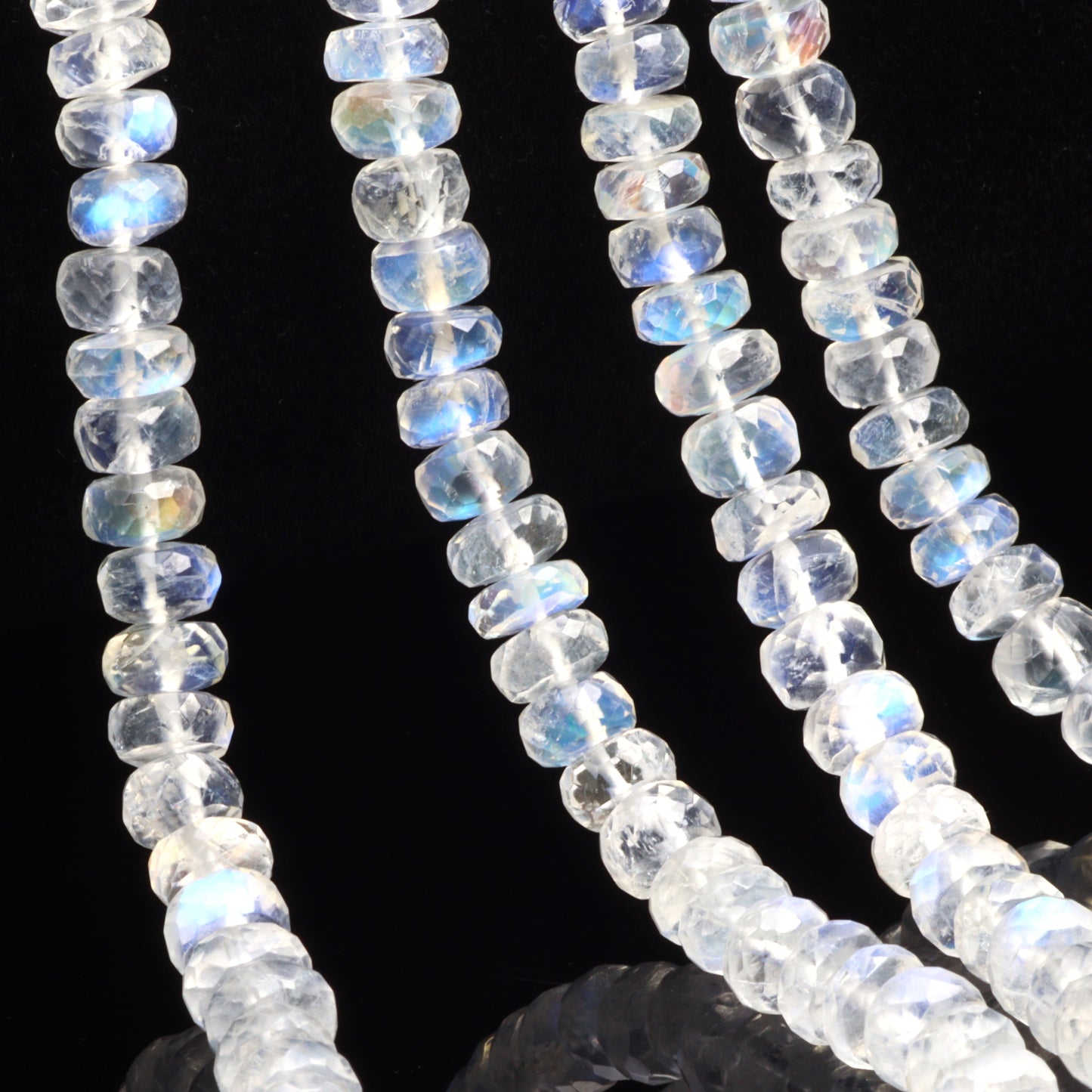 AA Blue Rainbow Moonstone 6mm Faceted Rondelles Bead Strand