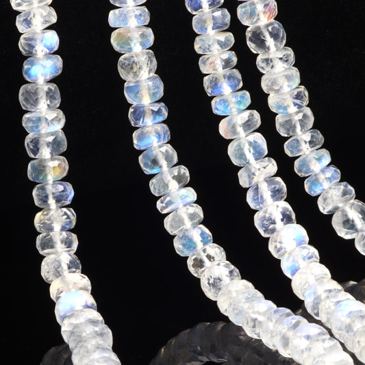 AA Blue Rainbow Moonstone 6mm Faceted Rondelles Bead Strand