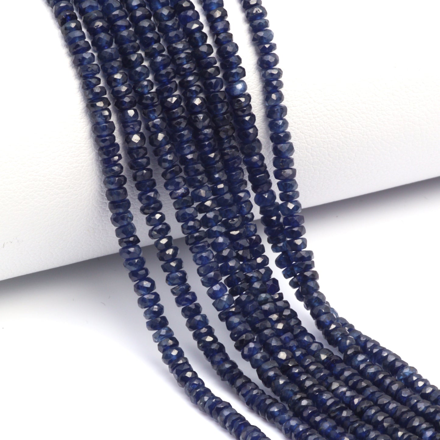 Deep Navy Blue Sapphire 3mm - 3.5mm Hand Faceted Rondelles Bead Strand