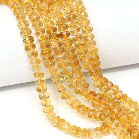 Yellow Citrine 4.8mm – 5.5mm Faceted Rondelles Bead Strand
