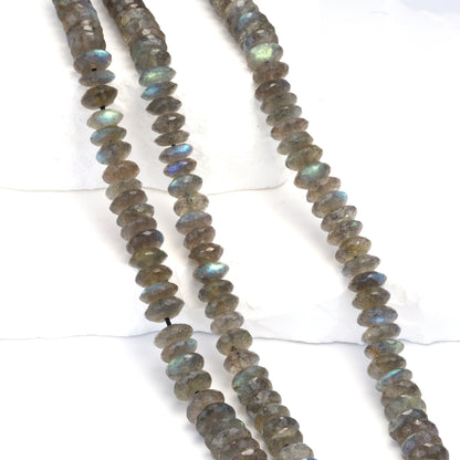 Blue Labradorite 8mm German Cut Faceted Rondelles Bead Strand