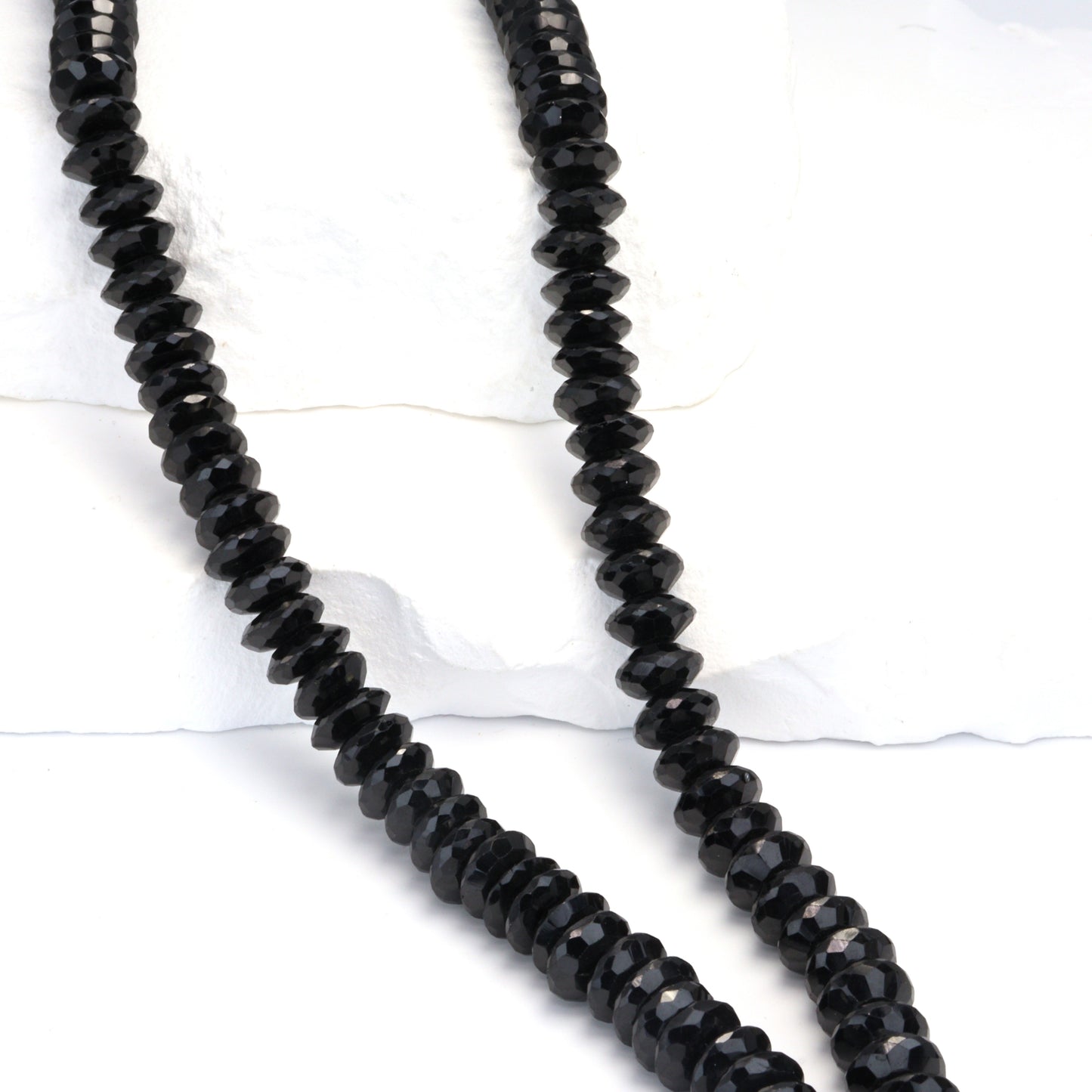 Black Spinel 9mm German Cut Faceted Rondelles Bead Strand