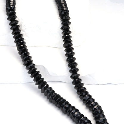 Black Spinel 9mm German Cut Faceted Rondelles Bead Strand