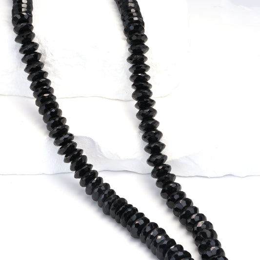 Black Spinel 9mm German Cut Faceted Rondelles Bead Strand