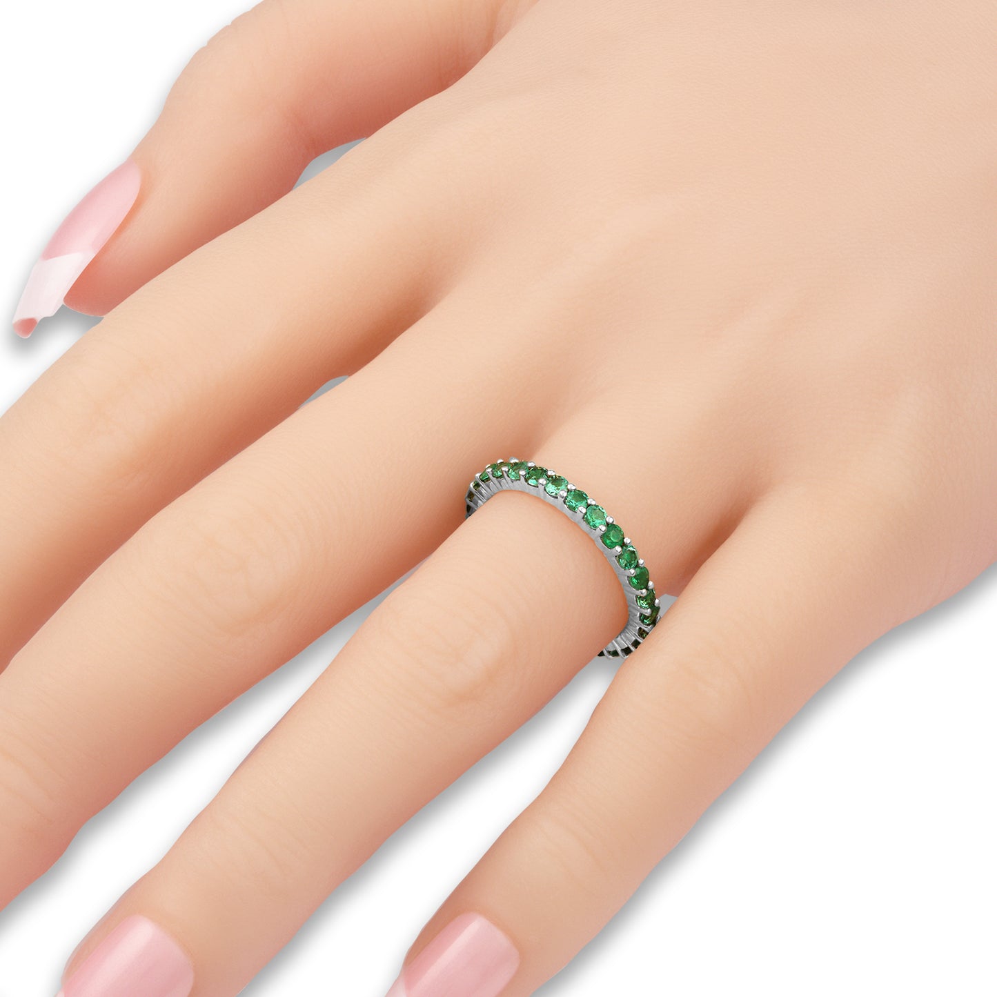 Shared Prong Emerald Eternity Band